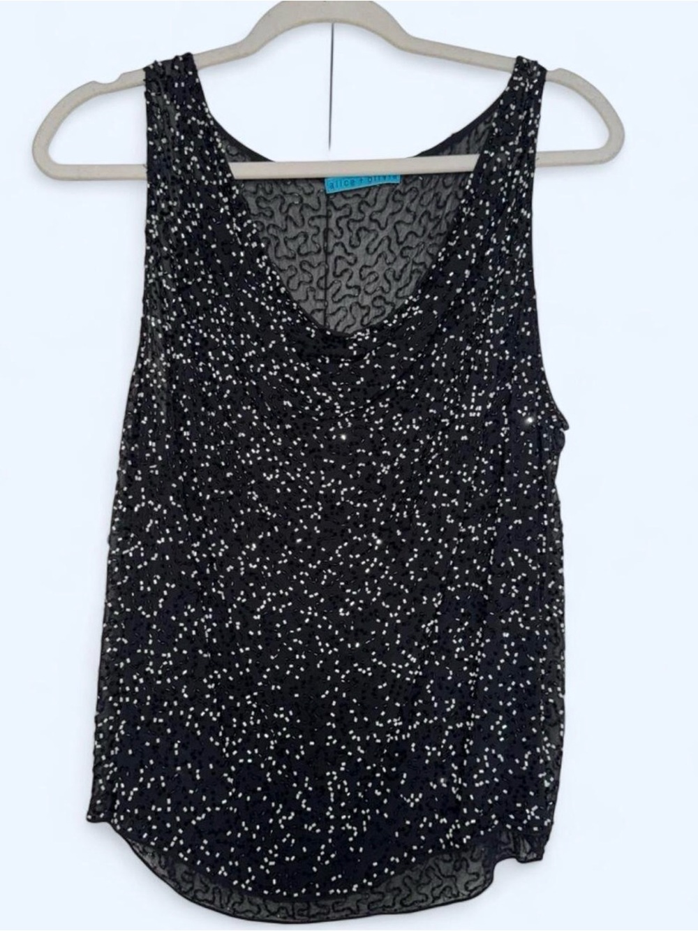 Alice + Olivia Black Sequin Scoop Neck Camisole